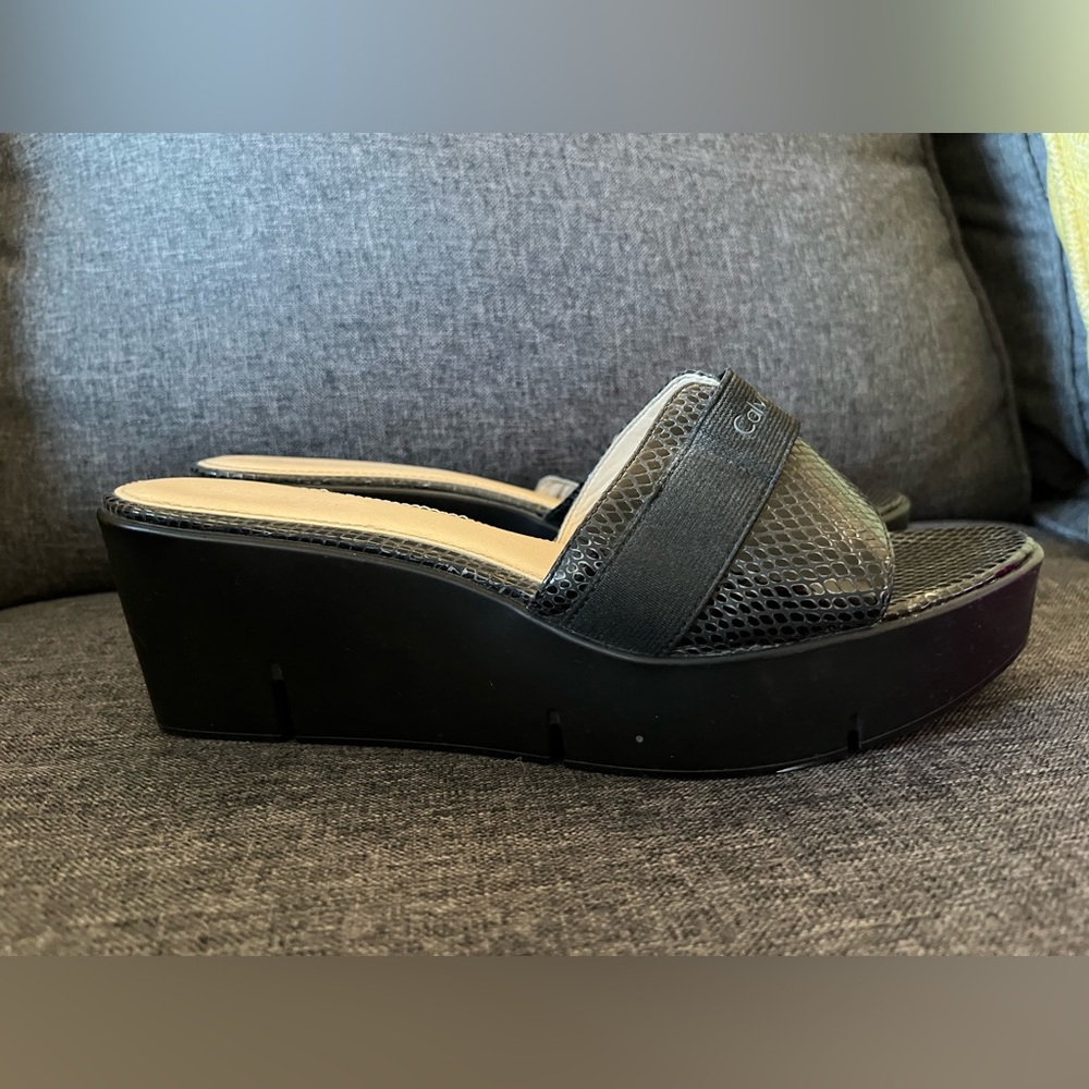 Calvin Klein Irene Black Snake Print Wedges - Picture 4 of 5
